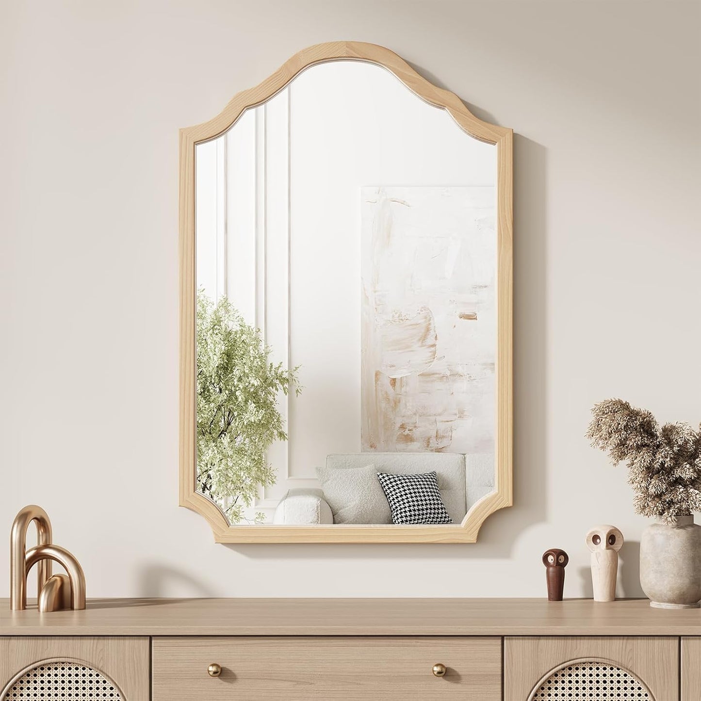 Wood Arched Mirror - Rustic 24x36 Inch Framed Wall Decor | Stylish Bathroom, Living Room, Entryway, or Bedroom Accent