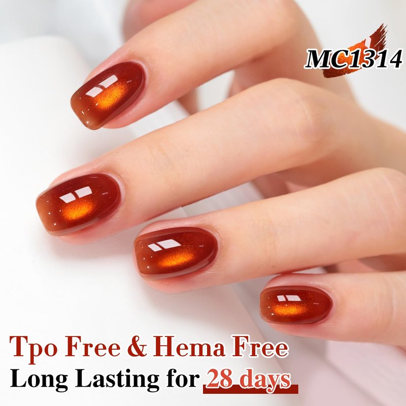 Cat Eye Gel Polish - Double Rhythm Jelly Glass with Holographic Glitter | 15ML Amber Orange