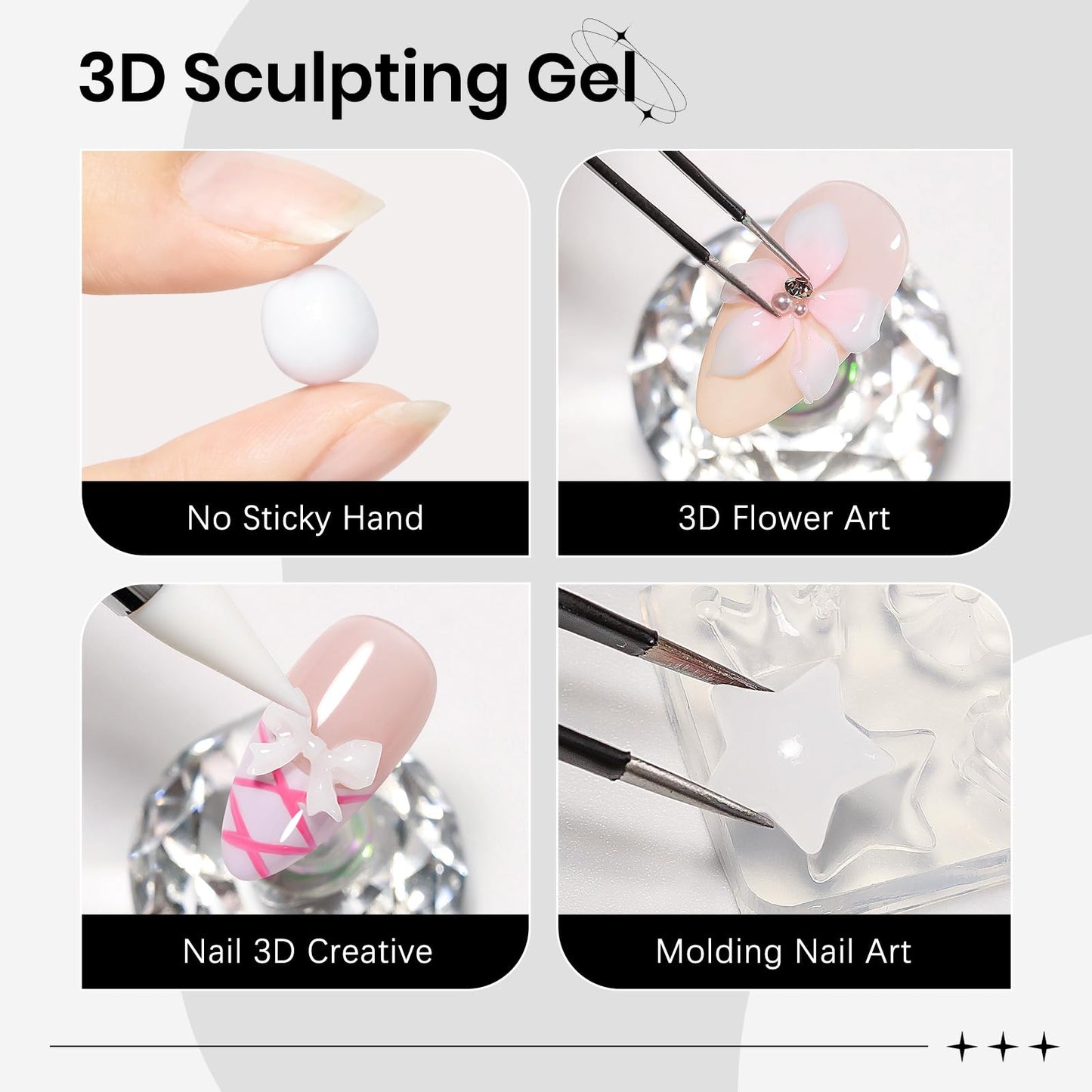 SUPWEE 3D Nail Sculpting Gel for Nails Art, White Non-Sticky Hard Solid Molding Nails for Extension Carving Home DIY Manicure with Nail Art Pen DIY at home