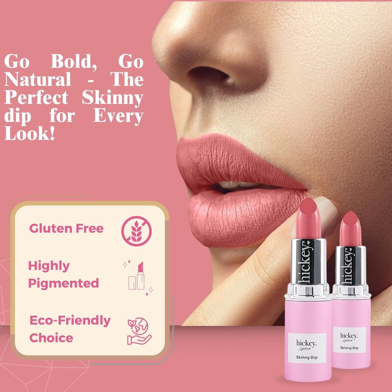 Hickey Lipstick Refill, Skinny Dip - Long Lasting Light Pink Lipstick - Hydrating Lip Color Infused with Nourishing Jojoba Oil for Women - Highly Pigmented, Vegan, Gluten-Free Formula