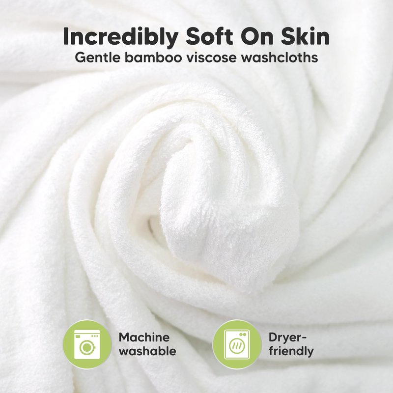 6-Pack Baby Washcloths – Soft Absorbent Viscose from Bamboo Washcloths for Face, Body, Baby Towels for Newborn, Kids, Toddlers, Infant, Gentle on Sensitive Skin, 10x10 Reusable Face Towels (White)