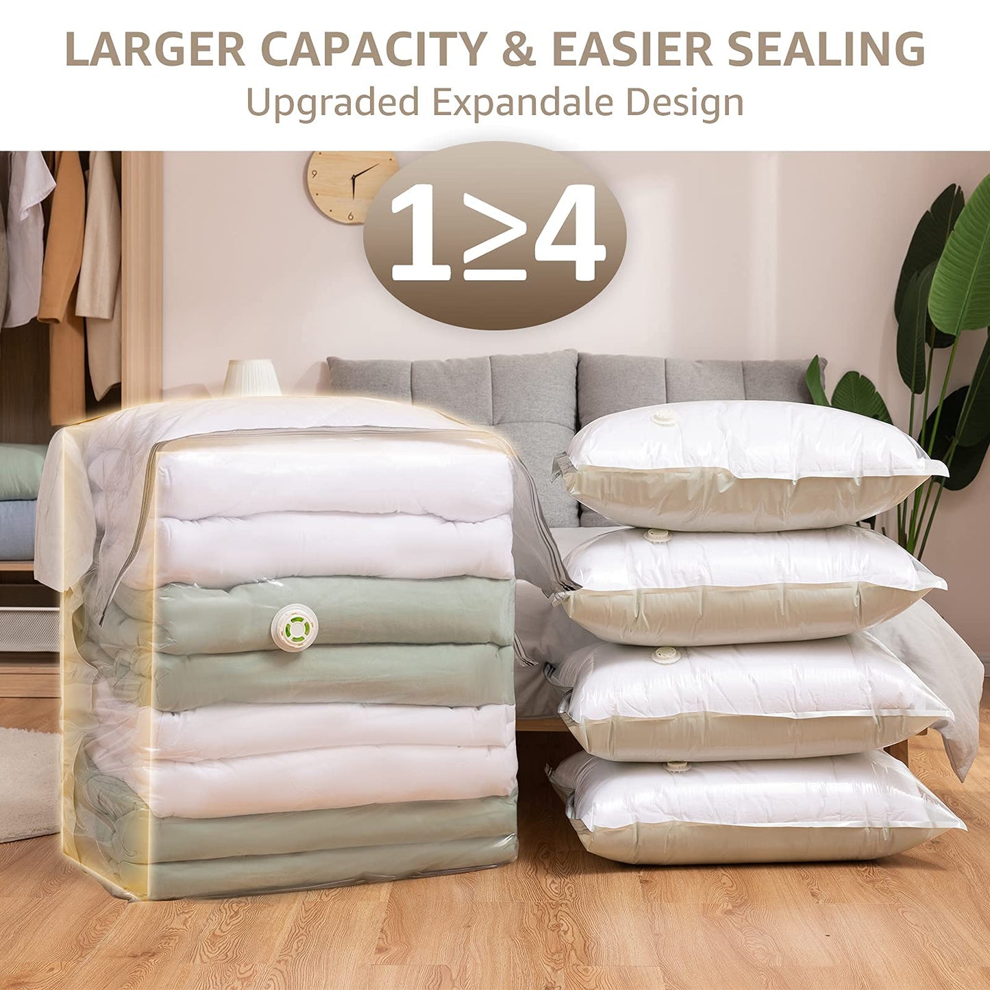 LEVERLOC 6 Pack Vacuum Storage Bags, Extra Large Cube (40x28x18x18 Inch), Vacuum Seal Bags for Comforters Pillows Blankets Bedding Clothing, Space Saving Organizer