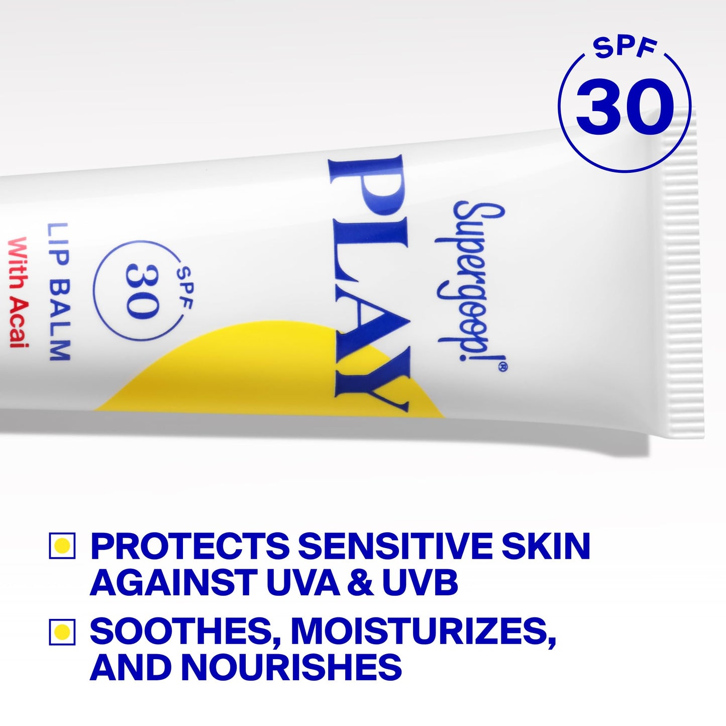 Supergoop! PLAY Lip Balm with Acai, 0.5 fl oz - SPF 30 PA+++ Broad Spectrum Sunscreen - Hydrating Honey, Shea Butter & Sunflower Seed Oil - Great for Active Days