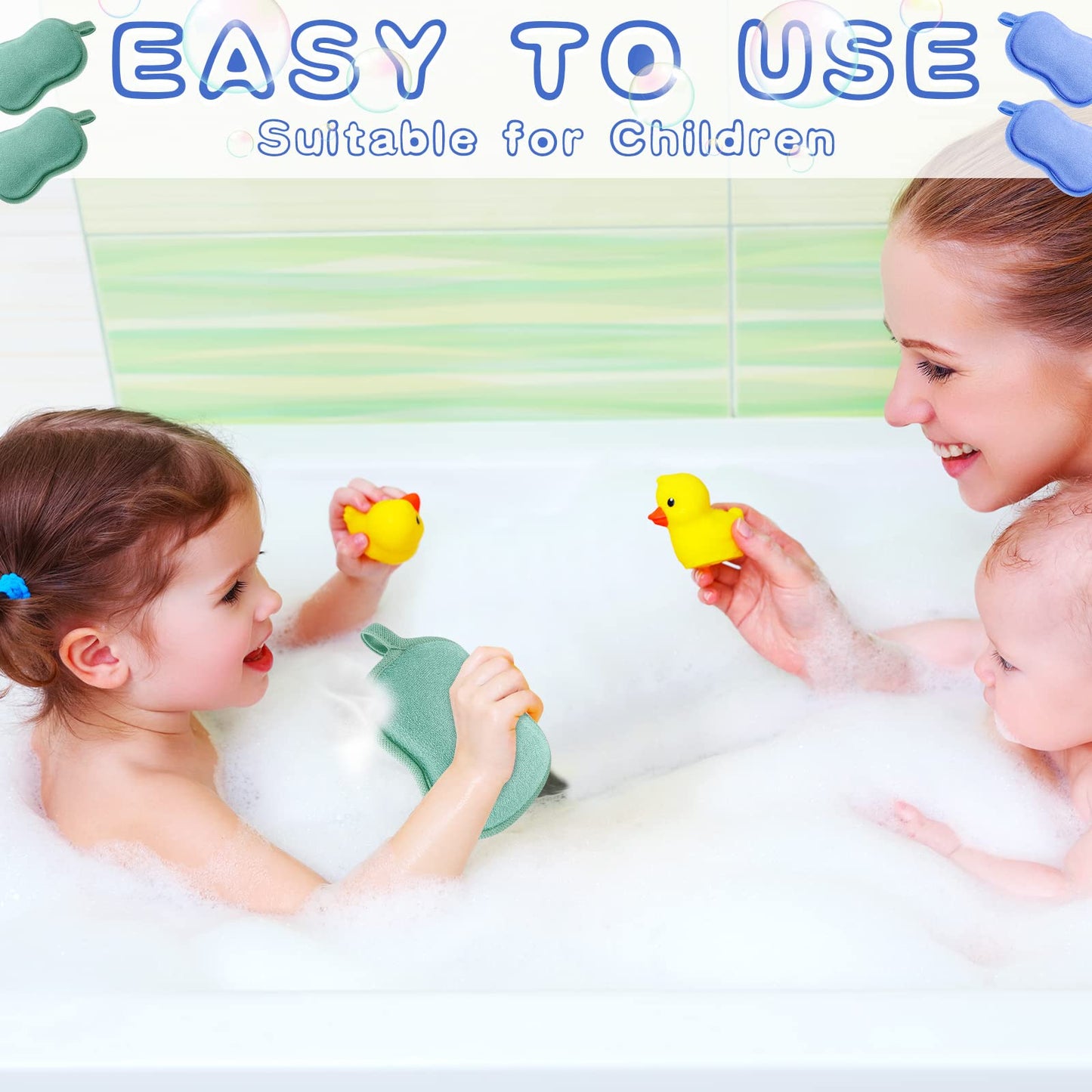 Tatuo 4 Pieces Baby Bath Sponge Cotton Baby Sponge Toddler Soft and Absorbent Loofah for Kids Babies Men Women(Green, Blue)
