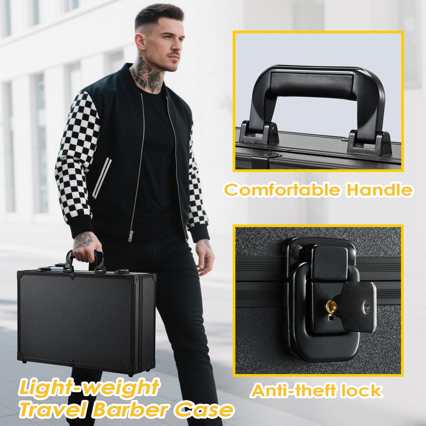Yueieoun Barber Accessory Case with Mirror, Profesional Barbers Briefcase Tool Case, Barber Cases for Clippers and Supplies, Hair Scissors Trimmer Organizer, Salon Grooming Hard Travel Suitcase