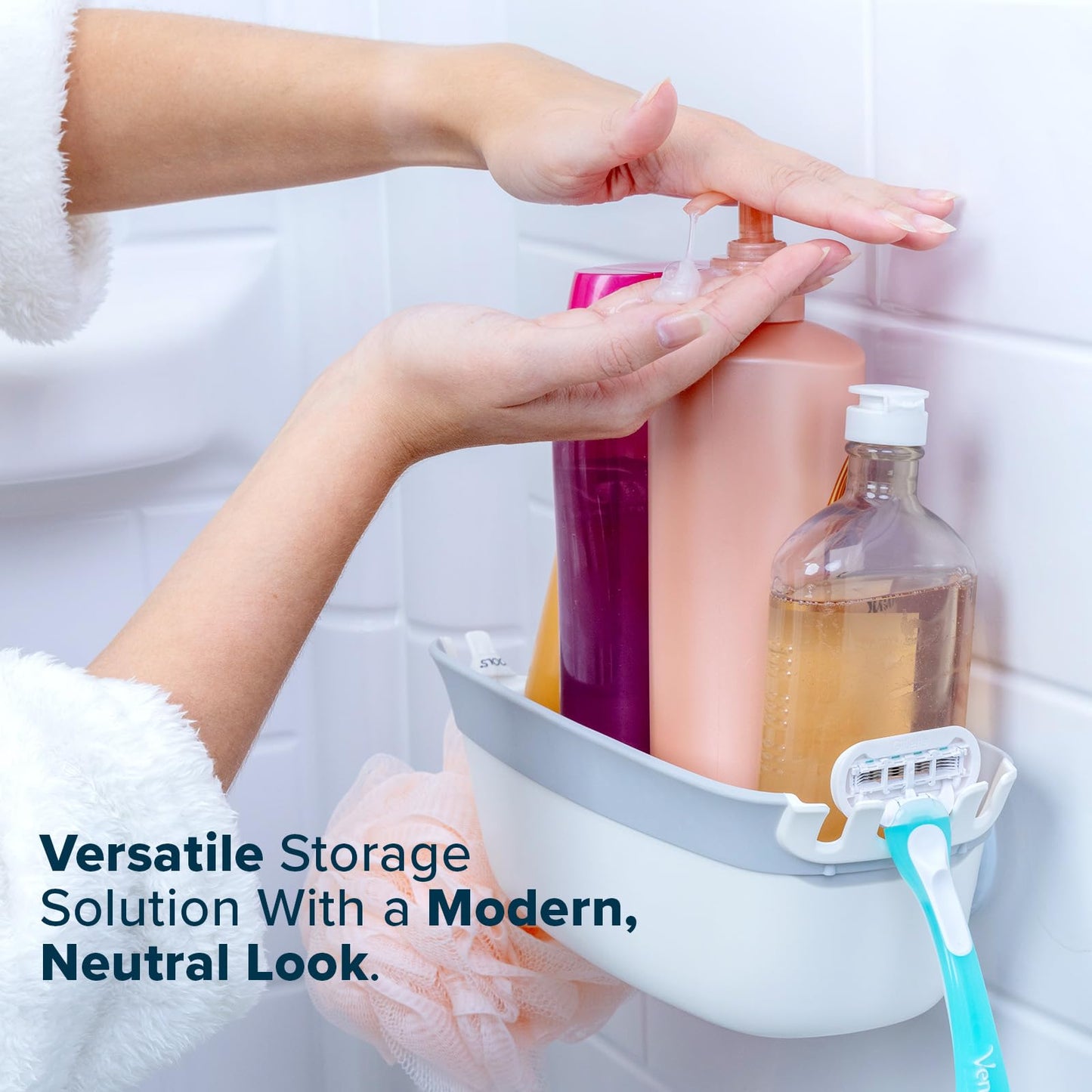 SlipX Solutions Shower Organizer Caddy, Sturdy Storage Organizer, Power Lock Suction Cups, Holds up to 22 Pounds, Tool Free, Drill Free, Removeable, Perfect for RV, Dorm, & Bathroom (White)