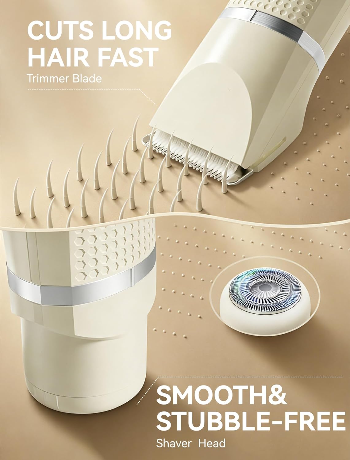 Unibono Pubic Hair Trimmer for Women - Waterproof 3-in-1 Electric Razor | Rechargeable Cordless Groomer for Body Hair (Cream)
