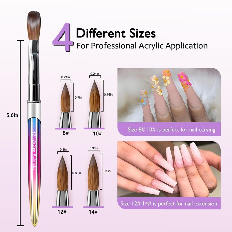 Acrylic Nail Brush - 100% Kolinsky Sable Hair Brush for Acrylic Application - Professional Salon-Grade Tools with Box for Nail Art, Extensions & 3D Carving