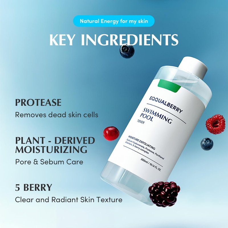 Korean Swimming Pool Toner - Daily Exfoliating & Hydrating with Natural Enzyme Protease & Hyaluronic Acid | 10.14 Fl Oz (300ml)