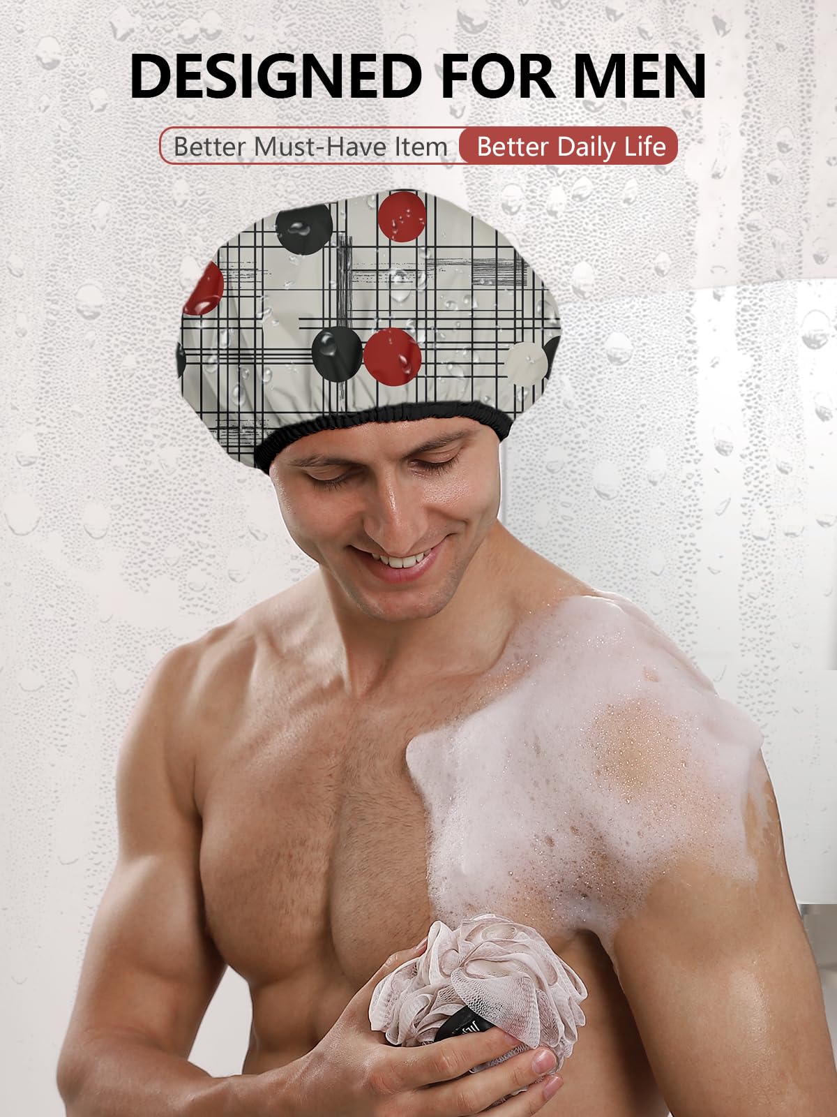 Years calm Shower Cap for Men, Waterproof Reusable Hair Cap with Dual-Layer Design, Reversible Double-Sided Use, Stretchable Elastic Band, Comfortable Fit for Shower, Gym, Hair Care & Travel