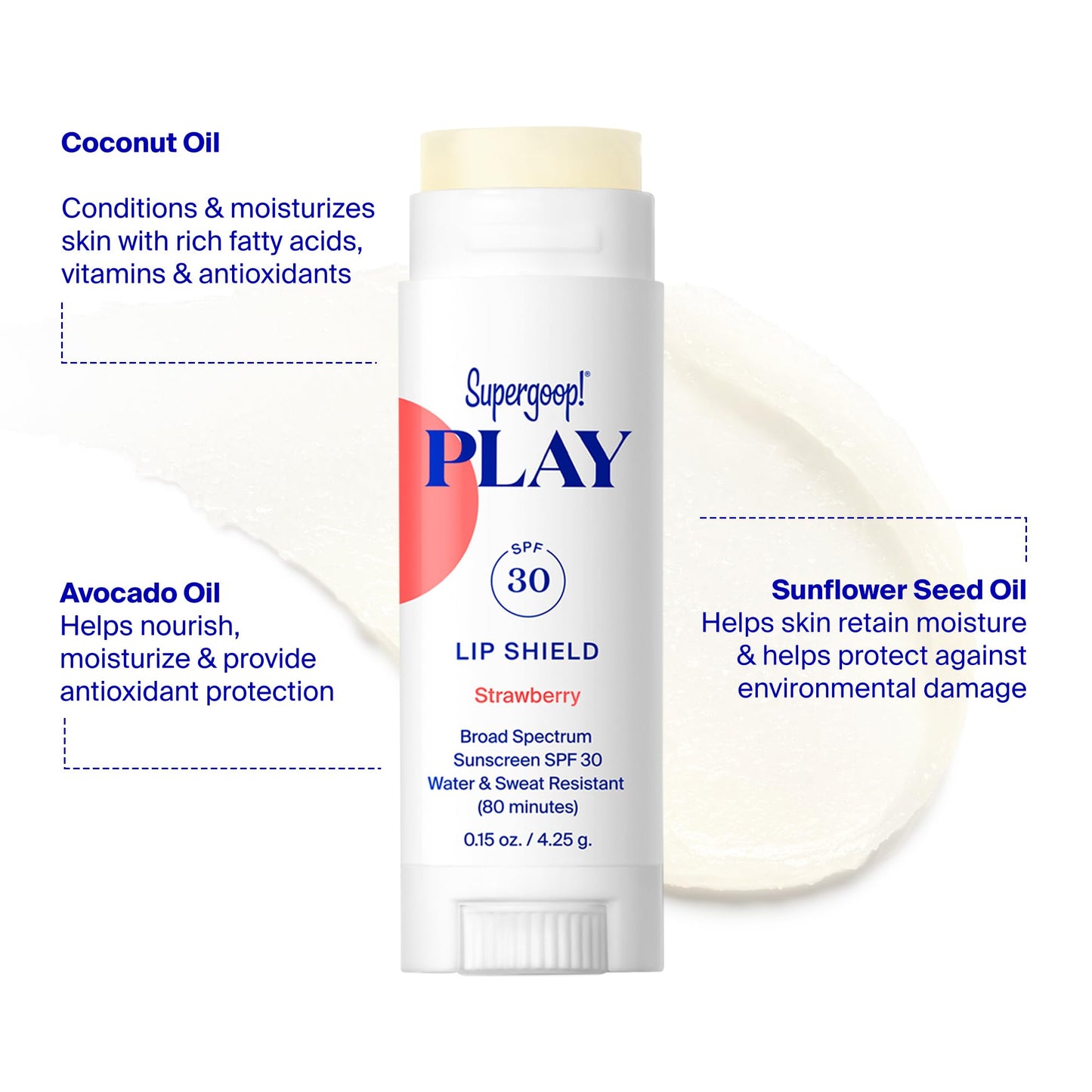 Supergoop! PLAY Lip Shield SPF 30 Strawberry - Hydrating SPF Lip Balm - Moisturizing Treatment for Dry Cracked Lips - Broad Spectrum UV Protection