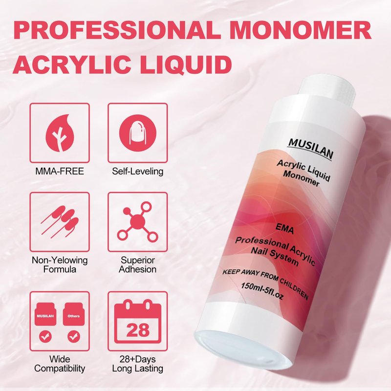 MUSILAN Acrylic Nail Liquid Monomer - 300ML Quick-Dry Formula for Nail Extensions | Ideal for Beginners