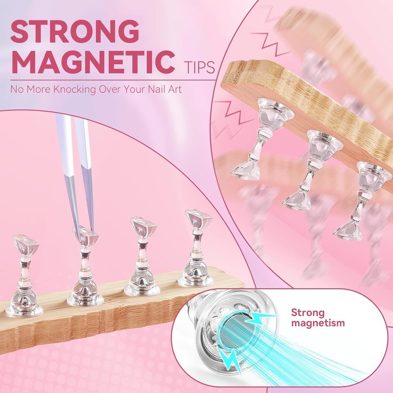 Nail Stand for Press On Nails Art Display Practice 2 Sets, 1 Heart Acrylic Magnetic Nail Stands, Fake Nail Holder Tips With 200 PCS Double-Sided Tape, Nail Kit Home DIY Supplies Accessories