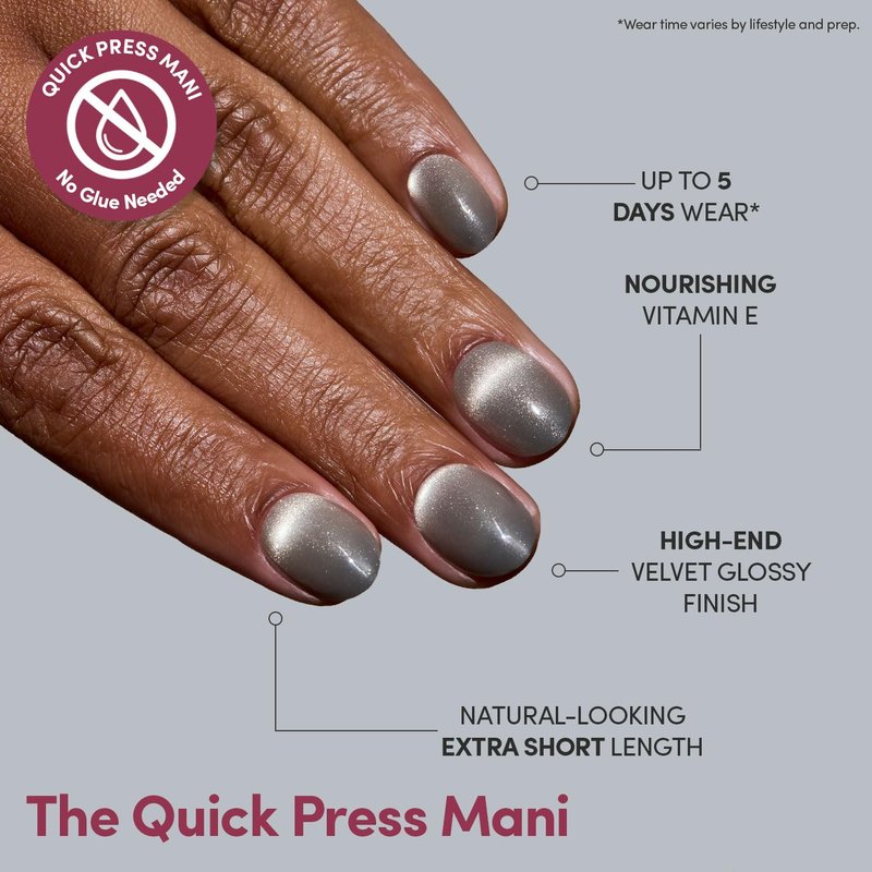 Glamnetic Quick Press Mani - Mess-Free Peel and Stick Oval Extra Short Nails | Sparkly Moss - 30 Nail Kit in 15 Sizes