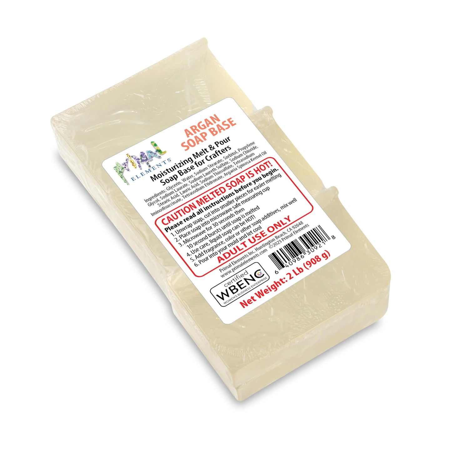 Primal Elements Argan Oil Soap Base - Moisturizing Melt and Pour Glycerin Soap Base for Crafting and Soap Making, Easy to Cut - 2 Pound