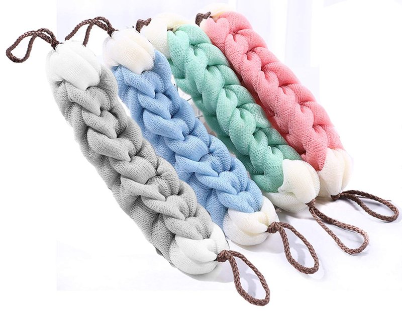 AARainbow 4 Packs Long Stretch Back Sponge with Rope Handles Back Scrubber Body Sponges for Bathing, Bath Shower Mesh Sponge Body Deep Cleaning for Men & Women (Blue+Grey+Green+Pink)