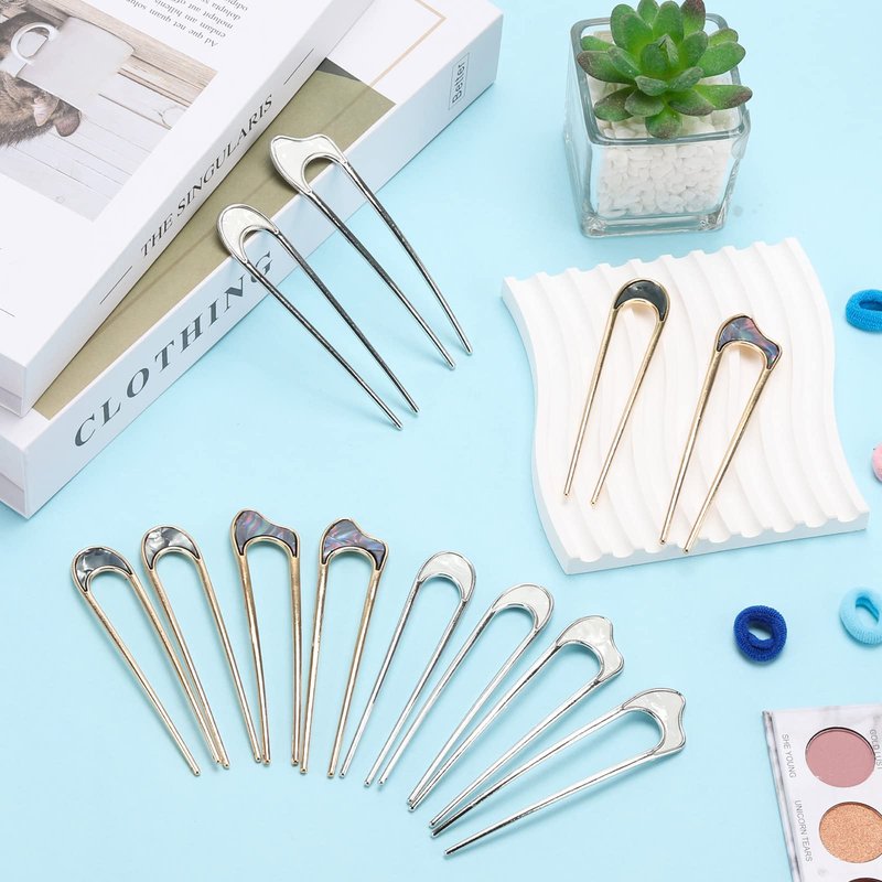 BTYMS 12 Pieces French Twist Hair Forks, Large U-Shaped Metal Hair Styling Pins for Long and Thick Hair, Curly Hair - 12 Count