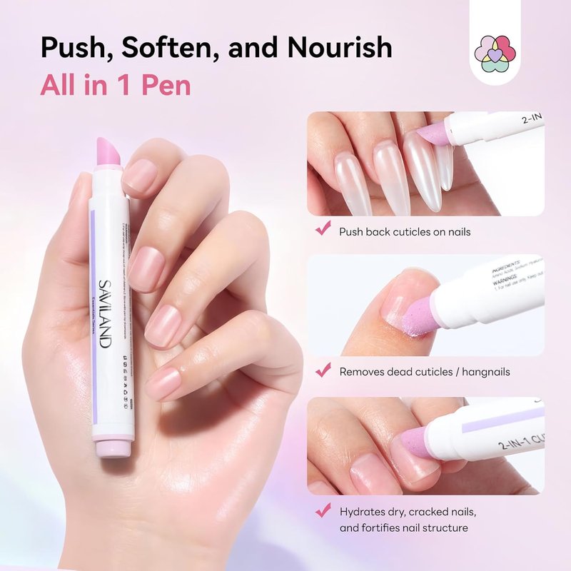 SAVILAND Cuticle Remover Pen - Ceramic Pusher & Nourishing Oil for Nail Care | 4.5ml, 2PCS
