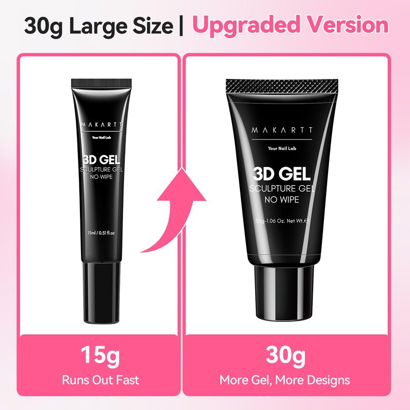 Makartt 3D Gel Nail Art - 30g Sculpting Gel Glue for Drawing, Molding, Sculpture, Gems & Decoration, Clear No-Wipe Gels Polish for DIY Nail Designs