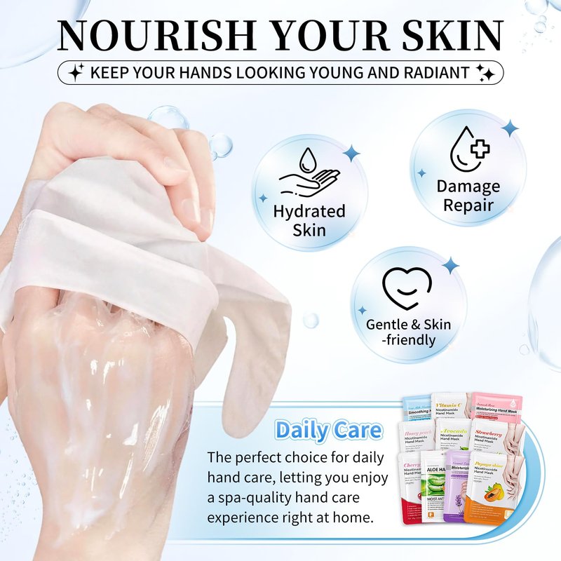 AIUEO 10 PCS Hand Mask Moisturizing Gloves, Hydrating Hand Masks for Dry Cracked Hands, Exfoliating Hand Peeling Mask, Nourishing Collagen Gloves for Hands