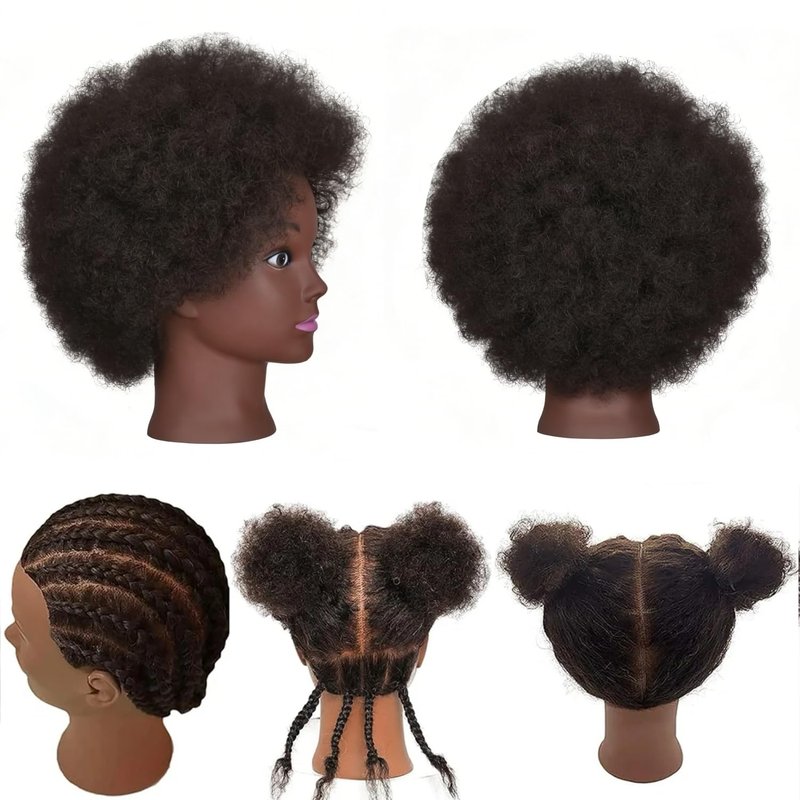 Czrleaty African Braiding Mannequin Head with 100% Human Hair, 8" Cosmetology Afro Mannequin Head for Kids Practice Braiding - Training Manikin Doll Head for Hair Styling