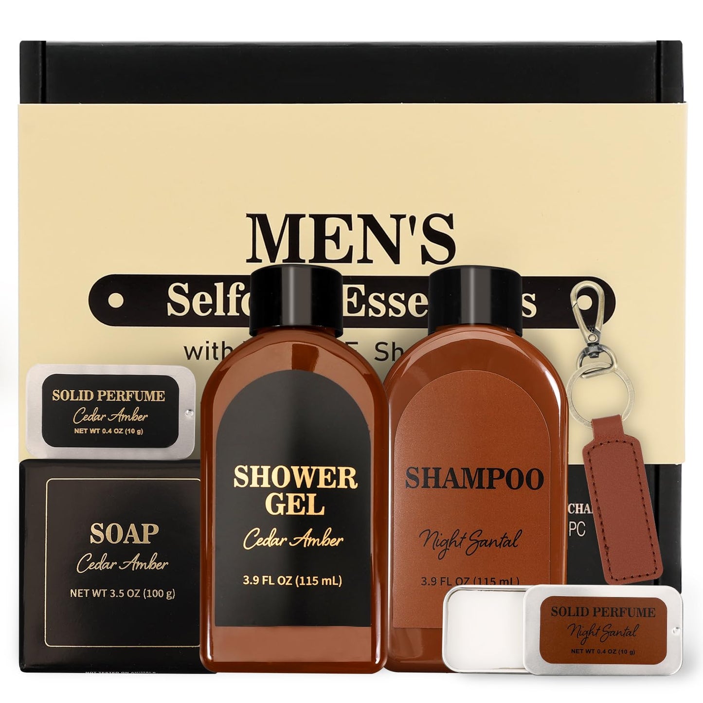 BODY & EARTH Gifts for Men, Personal Care Set for Men, Cedar & Sandal mens gifts with Shampoo, Shower Gel, Soap, keychain, Fathers Day Christmas Birthday Gifts for Him