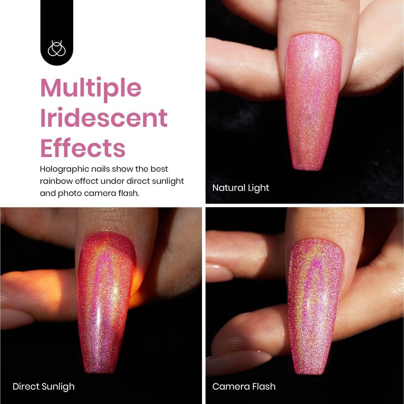 Beetles Pink Glitter Gel Polish – Paradise Twilight Gel Nail Polish, Reflective Glitter Shimmer Pink Flash Dimond Mermaid Unicorn Effect Nails Soak Off UV LED 15ml