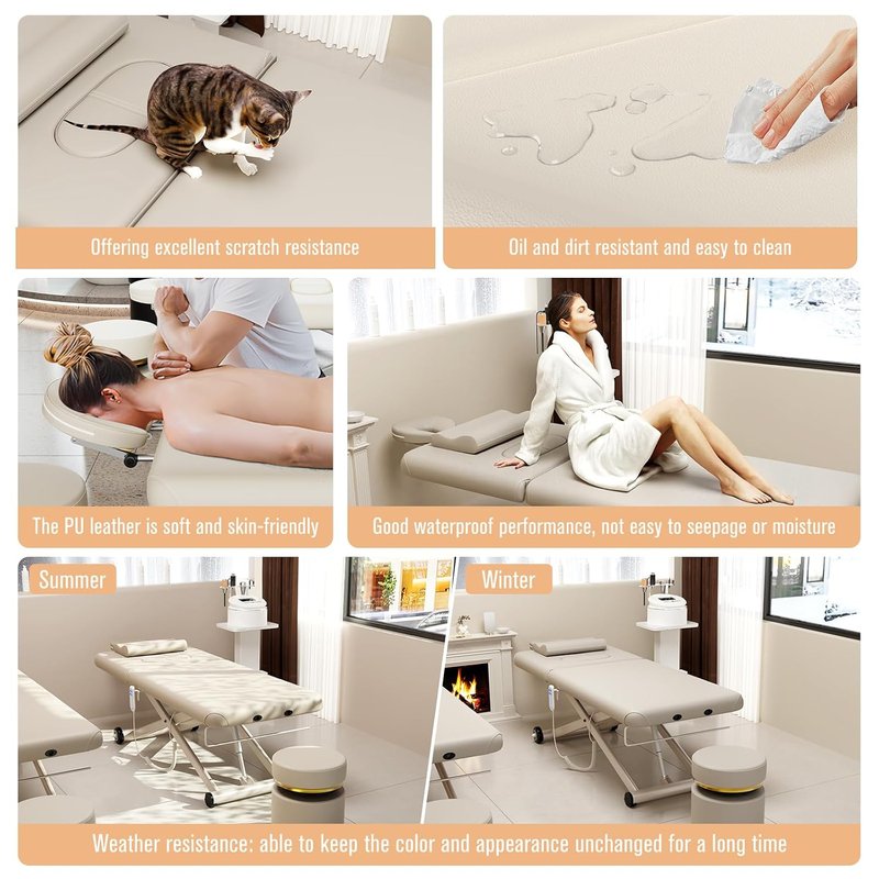 Skiennix Heavy Duty Electric Massage Table - Adjustable 2 Motor Lift & Backrest | 31.2" Wide x 75" Long, Beige Gray
