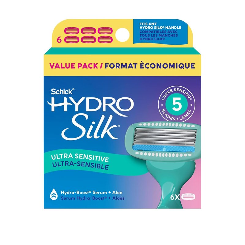 Schick Hydro Silk Razor Blade Refills - 5-Blade Sensitive Skin Razors for Women | 6 Count