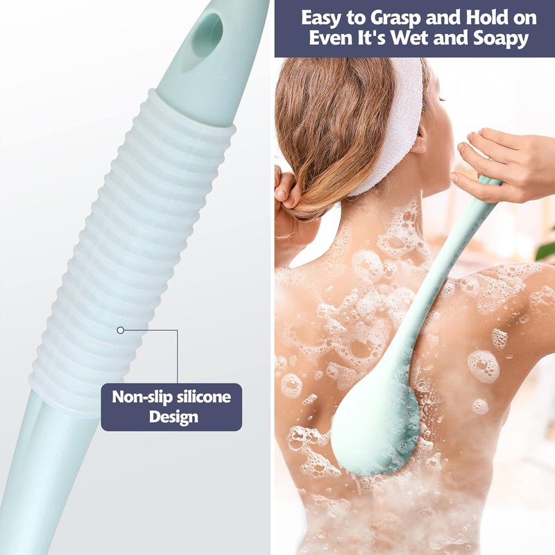 BEDELITE Back Scrubber - Soft Bath Brush with Long Handle (16.4 Inches) | Anti-Slip Exfoliator for Men & Women