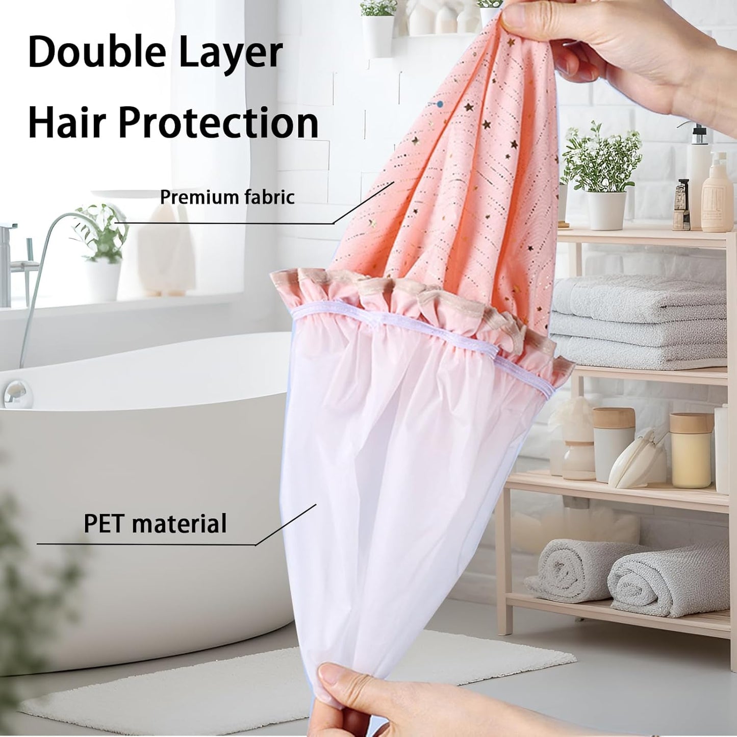 Skiennix Starry Night Shower Caps - Premium Reusable Waterproof Hair Protection | 2 Pack (Pink & Green)