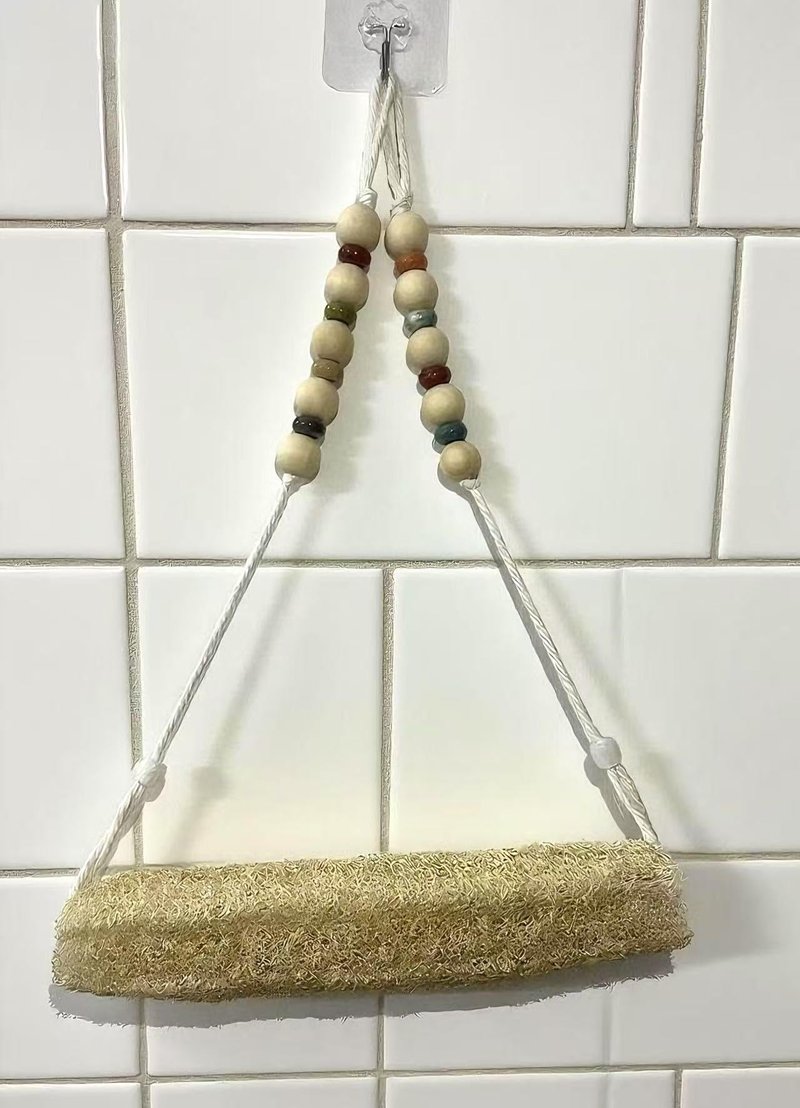 Luffa Bath Shower Sponge - Natural Luffa Exfoliating Body -Natural Loofah 4 Inch - Designed for Women and Men, Body & Face - Includes Unique Wooden Bead Ceramic Handle (White)