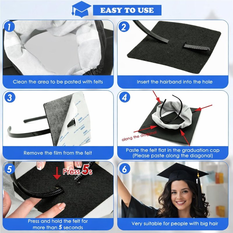Skiennix Graduation Cap Headband Insert - Anti-Fall Secure Fit for Curly Hair | Non-Slip Accessory for Graduates