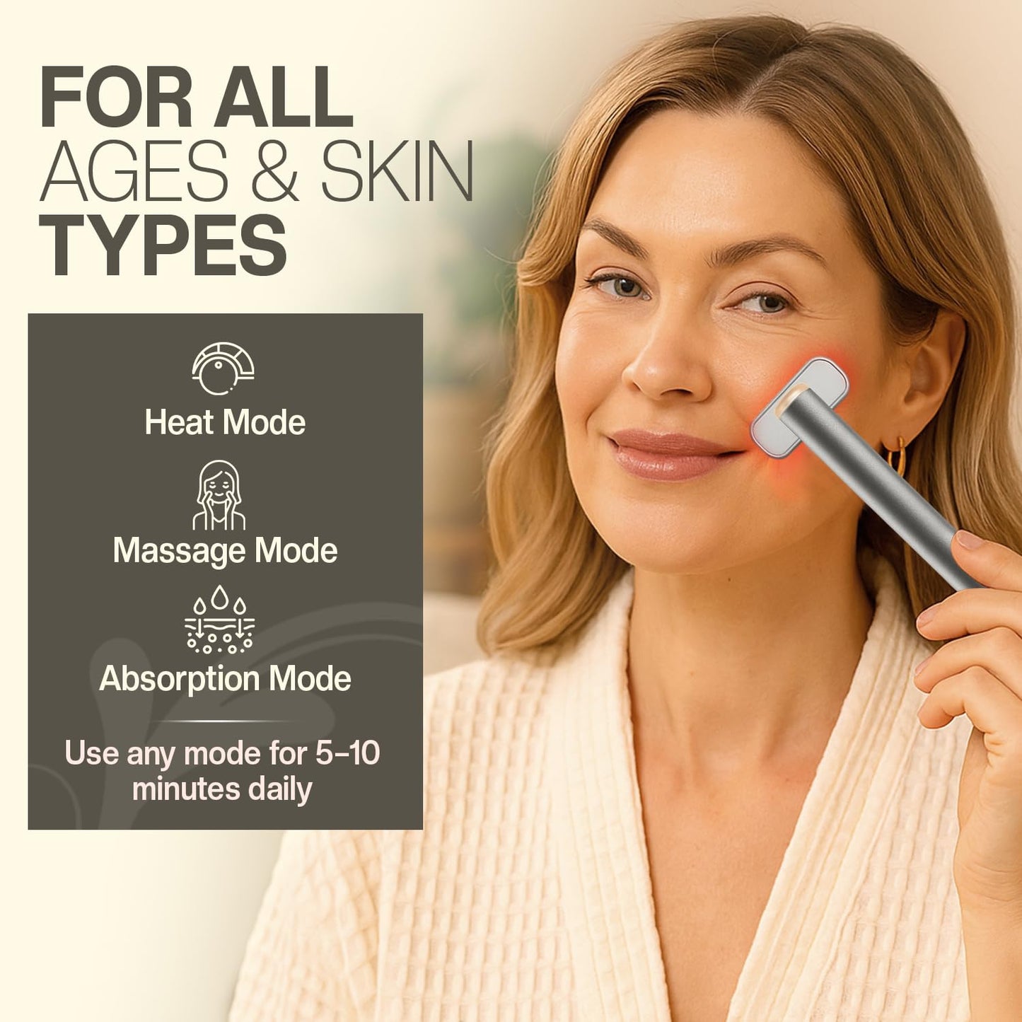 Soulspa Pure 7 in 1 LED Light Wand for Face, Neck & Eye – Silver with Activating Serum | Multifunctional Skincare Tool for Home Use