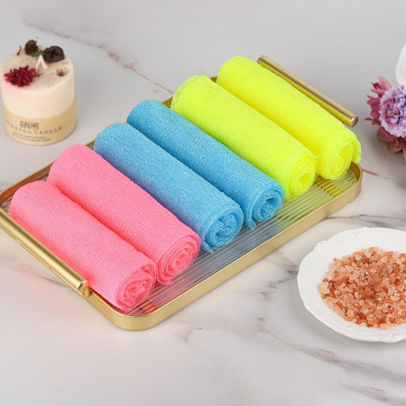 BTYMS Exfoliating Washcloth Bath Towel, 6 Pcs Nylon Back Washer Back Scrubber Body Scrub Cloth for Shower