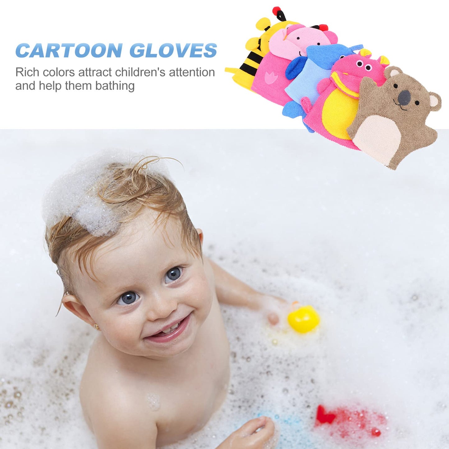 TOVINANNA Kids Bath Mitts, 5 Pcs Cute Animal Washcloths Gloves, Bath Sponge Body Washcloth Mitt for Boys Girls Children Hand Bathing Shower