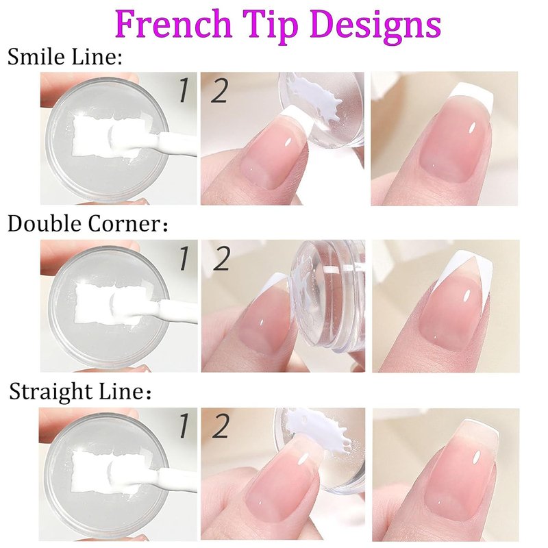 BlueZOO Nail Stamp Kit - Upgraded French Tip Nail Art Stamper with Adjustable Pattern Size for DIY Manicure