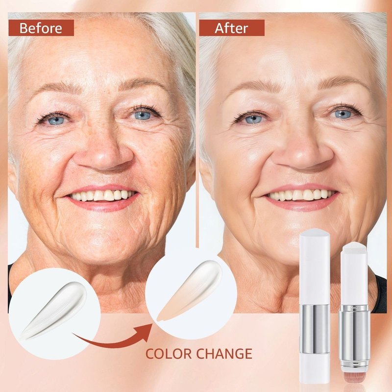 Color-Changing Foundation Stick, 2-in-1 Dual-Ended Foundation with Detachable Brush, Skin Matching Foundation Face Makeup Lightweight Non-Greasy Moisturizing and Smooth (3#Medium)