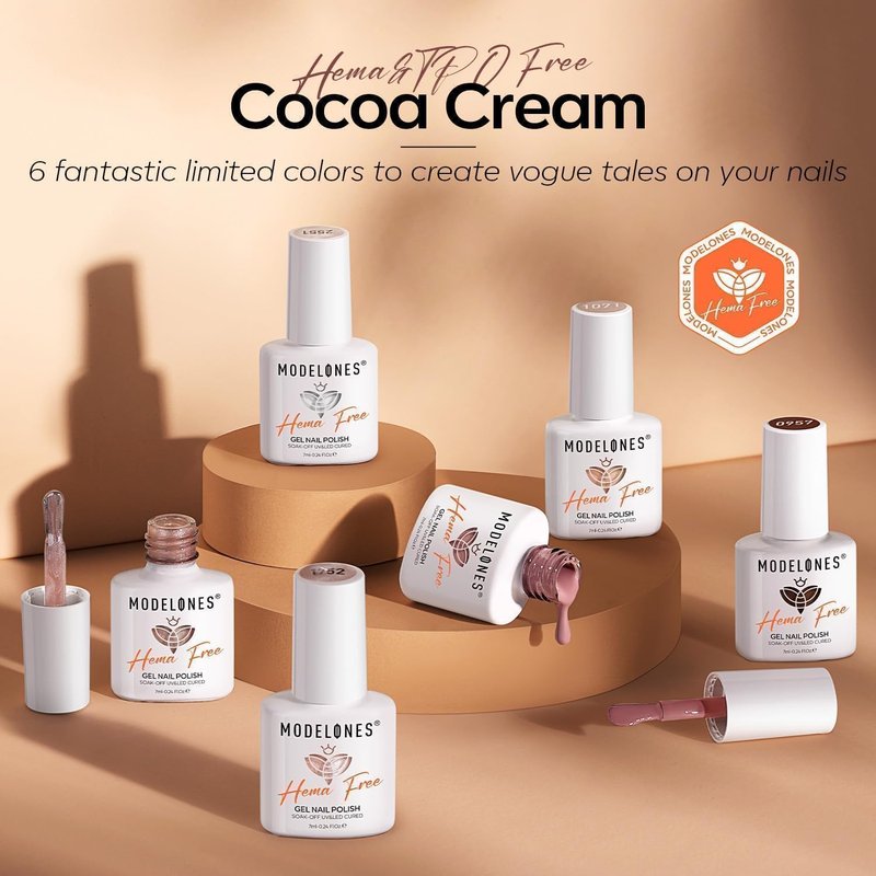 modelones Nude Hema Free Gel Nail Polish Set, 6 Colors Nude White Neutral Brown Skin Tone Beige Khaki Glitter Gel Polish Kit 2026 Spring Gel Nail Kit Polka Dot Nails Soak Off French Nail Art Manicure