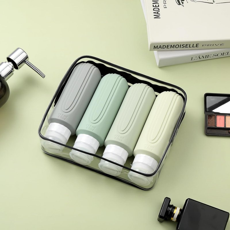 Mrsdry Travel Bottles - 6oz Leak-Proof Containers for Toiletries | BPA-Free Refillable Tubs with Bag (4 Pack)