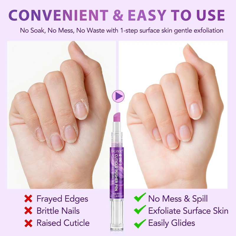 Skiennix 4-in-1 Cuticle Pusher & Oil Pen - Natural Oils for Moisturizing & Strengthening Nails