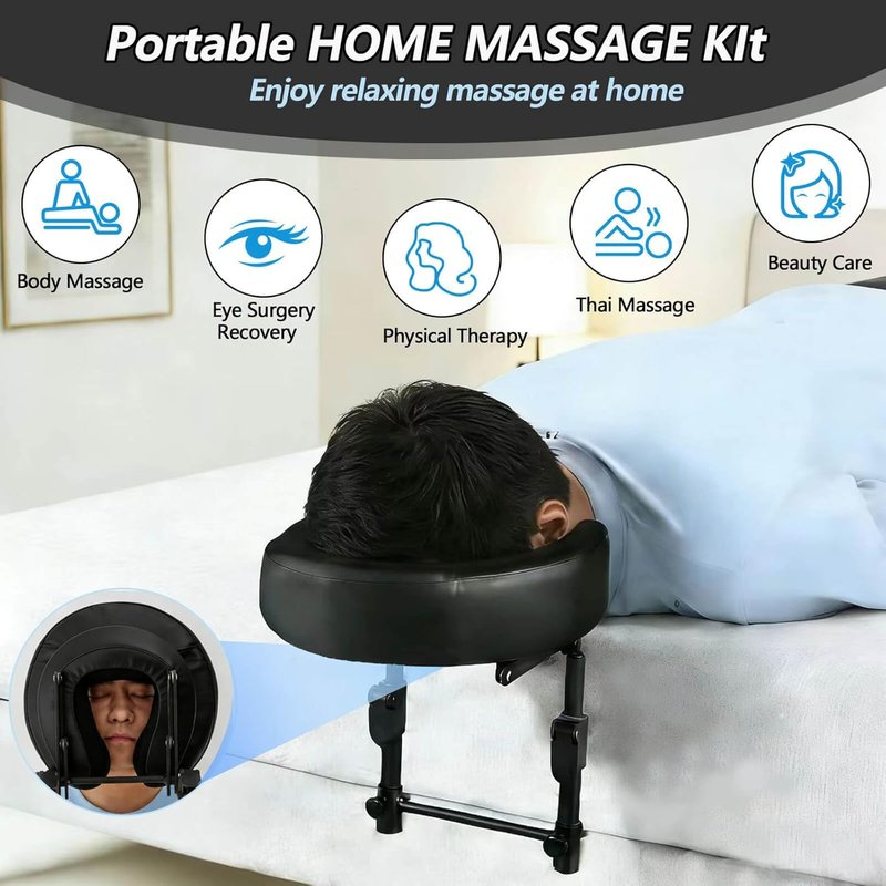 Skiennix Adjustable Massage Headrest - Comfortable Face Cradle for Home Use | Black Color