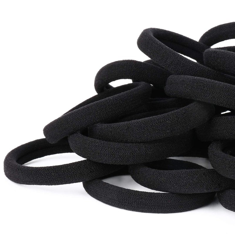 Qarwayoc Black Hair Ties - 50PCS Cotton Seamless Ponytail Holders | No Damage for Thick Hair, 2 Inch Diameter