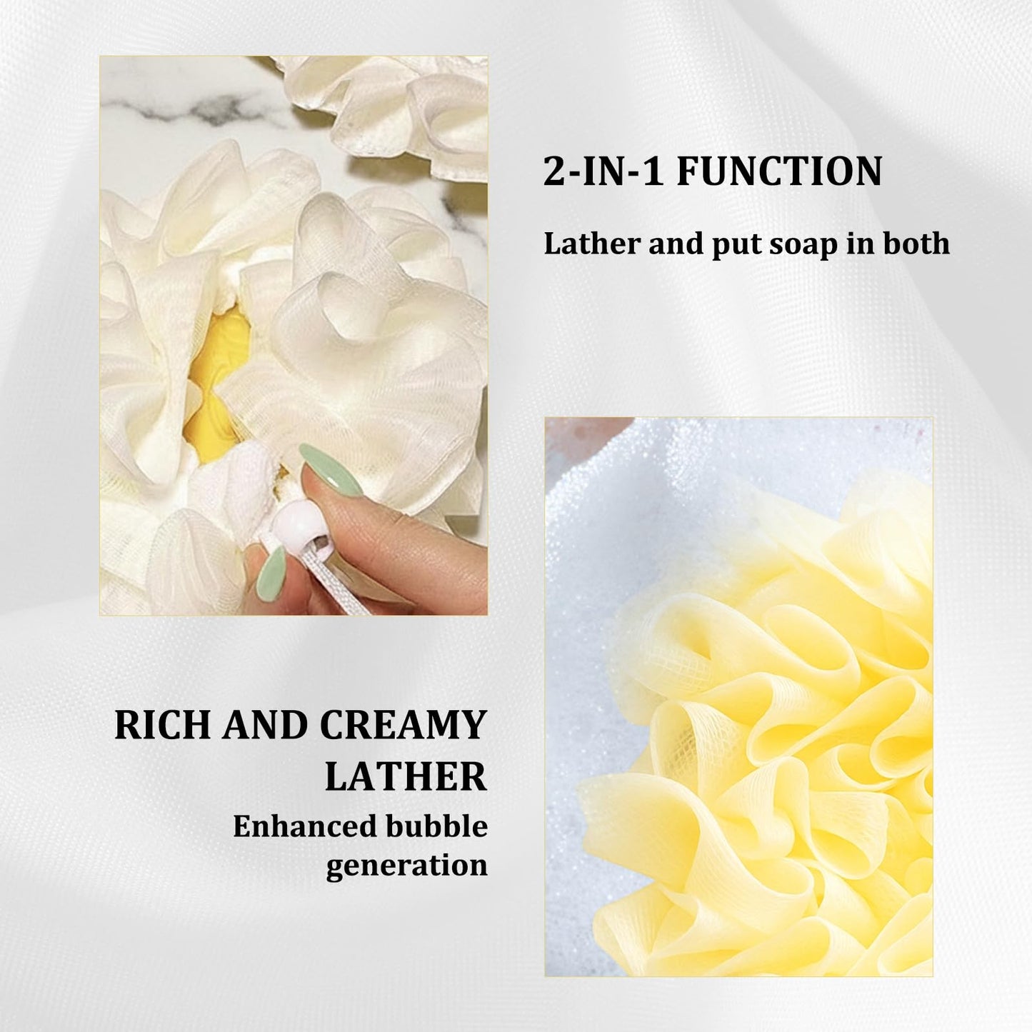3 Pack Bar Soap Loofah, Soap Bar Loofah Pouch for Gentle Exfoliation, Washable Loofahs with Bar Soap Holder, Ideal Suitable for Daily Shower and Travel （Yellow）