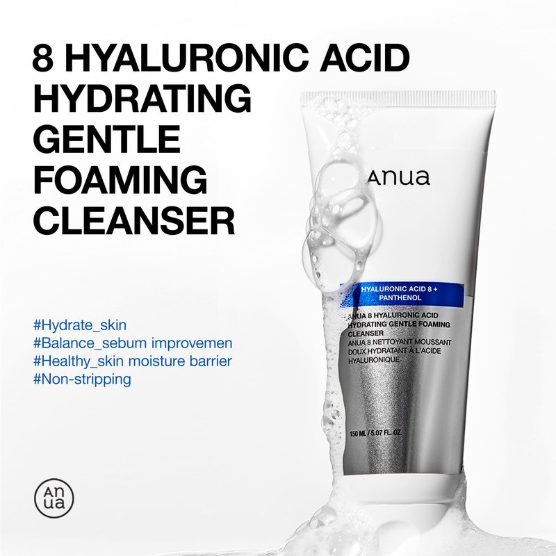 ANUA Hydrating Gentle Foaming Cleanser, Daily Face Wash for Double Cleansing, Hyaluronic Acid, Zinc, Panthenol, for Dry & Sensitive Skin, Sebum Balance Facial Cleanser, Korean Skincare, 5.07 fl. oz
