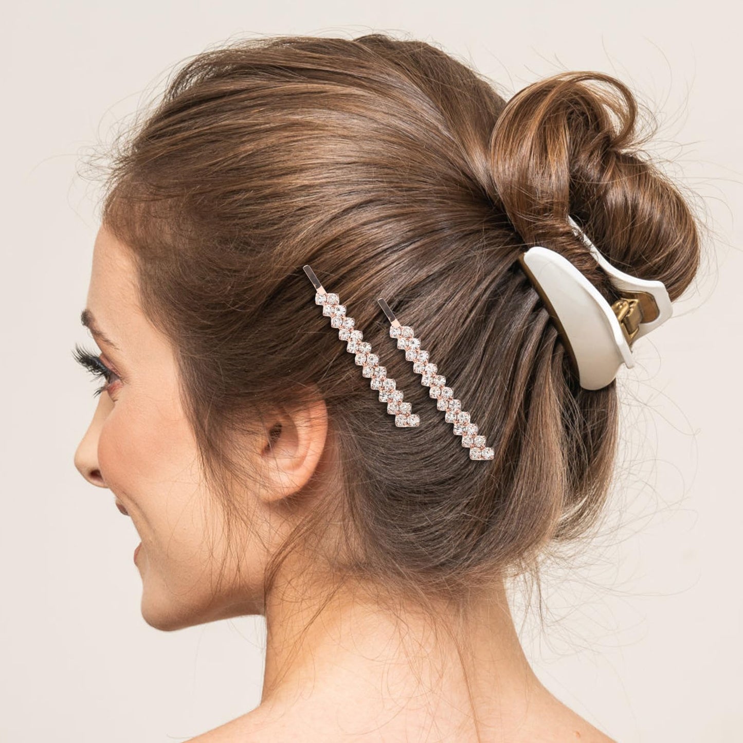 Uonlytech Hair Jewelry Clip, 1 Set 2 Pairs Rhinestone Hair Barrette, Rose Gold Fashion Hair Clip for Women