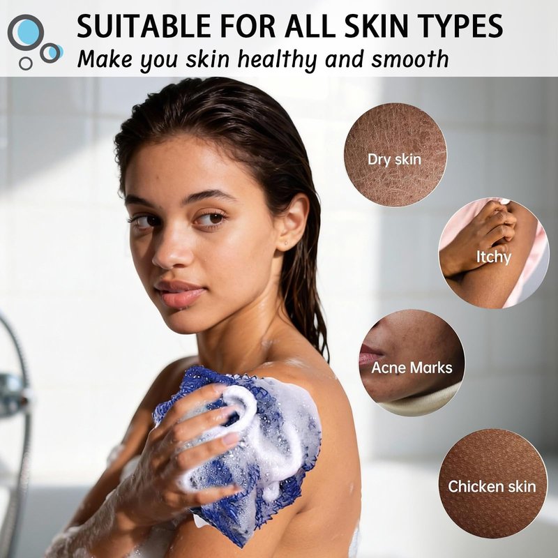 African Net Sponge Authentic, Exfoliating Bath Sponge, Body Scrubber Shower Loofah for Daily Use, Travel Portable Bath Essentials (Black)