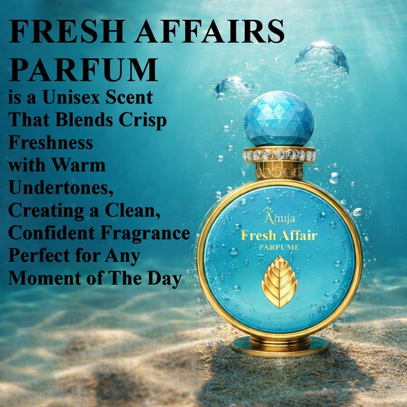AHUJA Fresh Affairs – 3.4 oz Parfum | Unisex Floral Solar Scent | Long Lasting 30% Oil | Lemon, Jasmine, Frangipani, Ylang-Ylang, Sandalwood | Luxury Gift Box Packaging | “Some Light Stays With You”