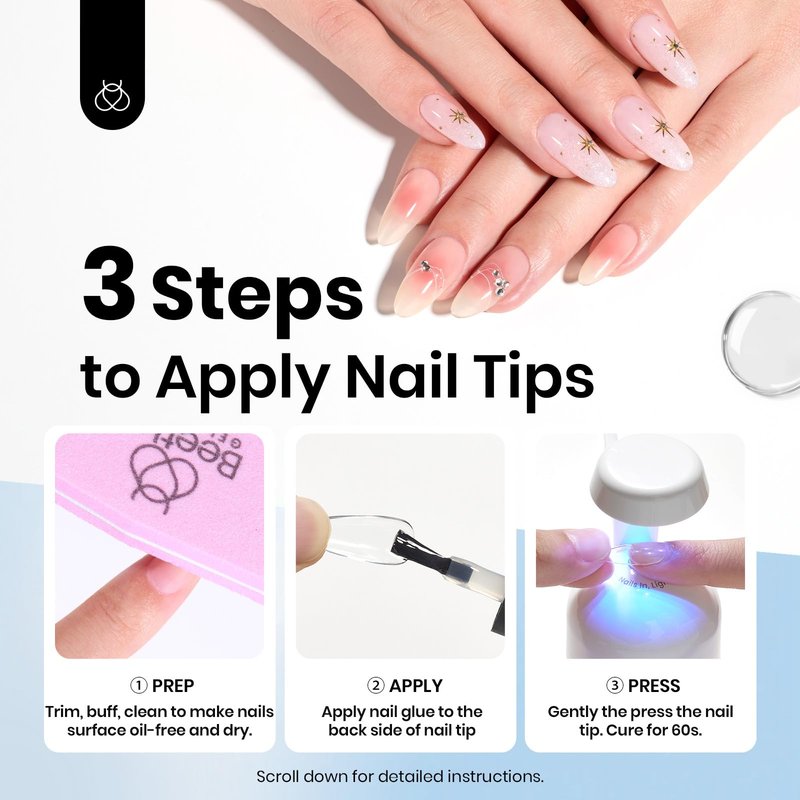 Beetles 9 in 1 Nail Glue Gel for Nail Tips and Clear Acrylic Nails Long Lasting, Curing Needed UV Extension Glue for False Nail Tips and Press on Nails, Summer Nail Art