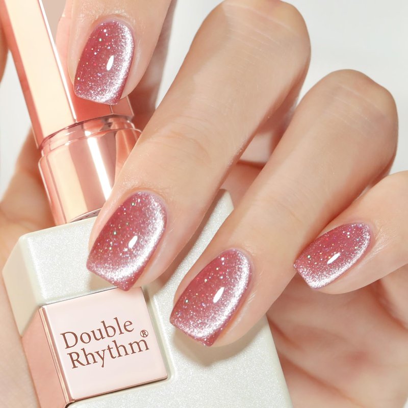 Double Rhythm 15ML Ice Glass Cat Eye Gel Polish with Magnet Holographic Glitter Shimmer Translucent Sheer Color Salon Soak Off Magnetic Nail at Home